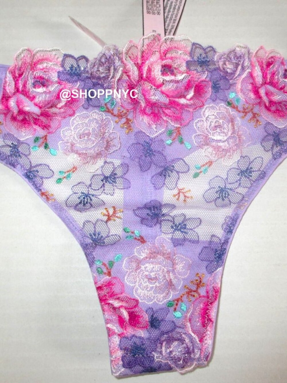 VICTORIA SECRET Dream Angels Floral Embroidery Thong Panty Purple $34 Size XS